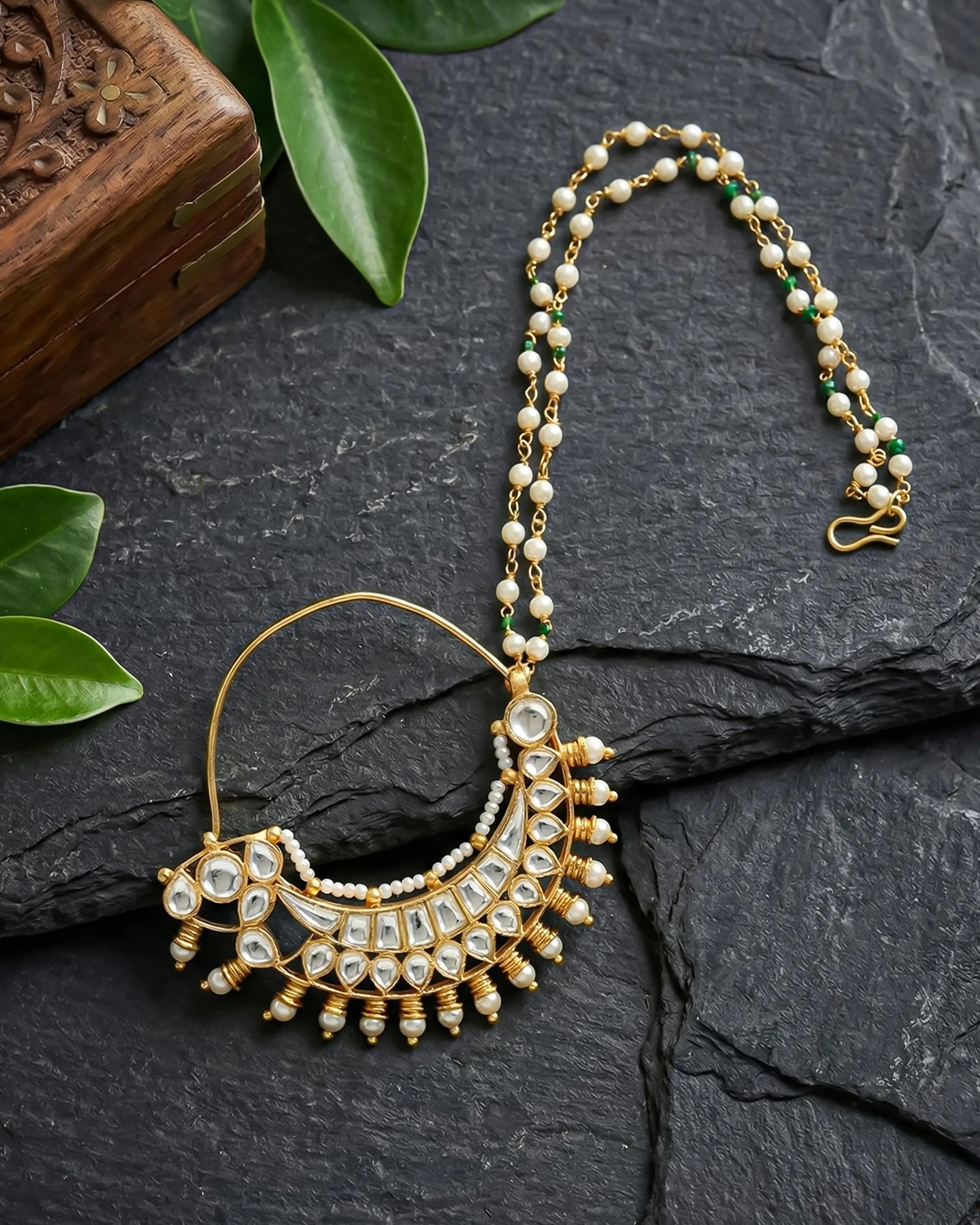 Minimal Bridal Nath with Kundan Pearl Chain | Traditional Indian Wedding Nose Ring