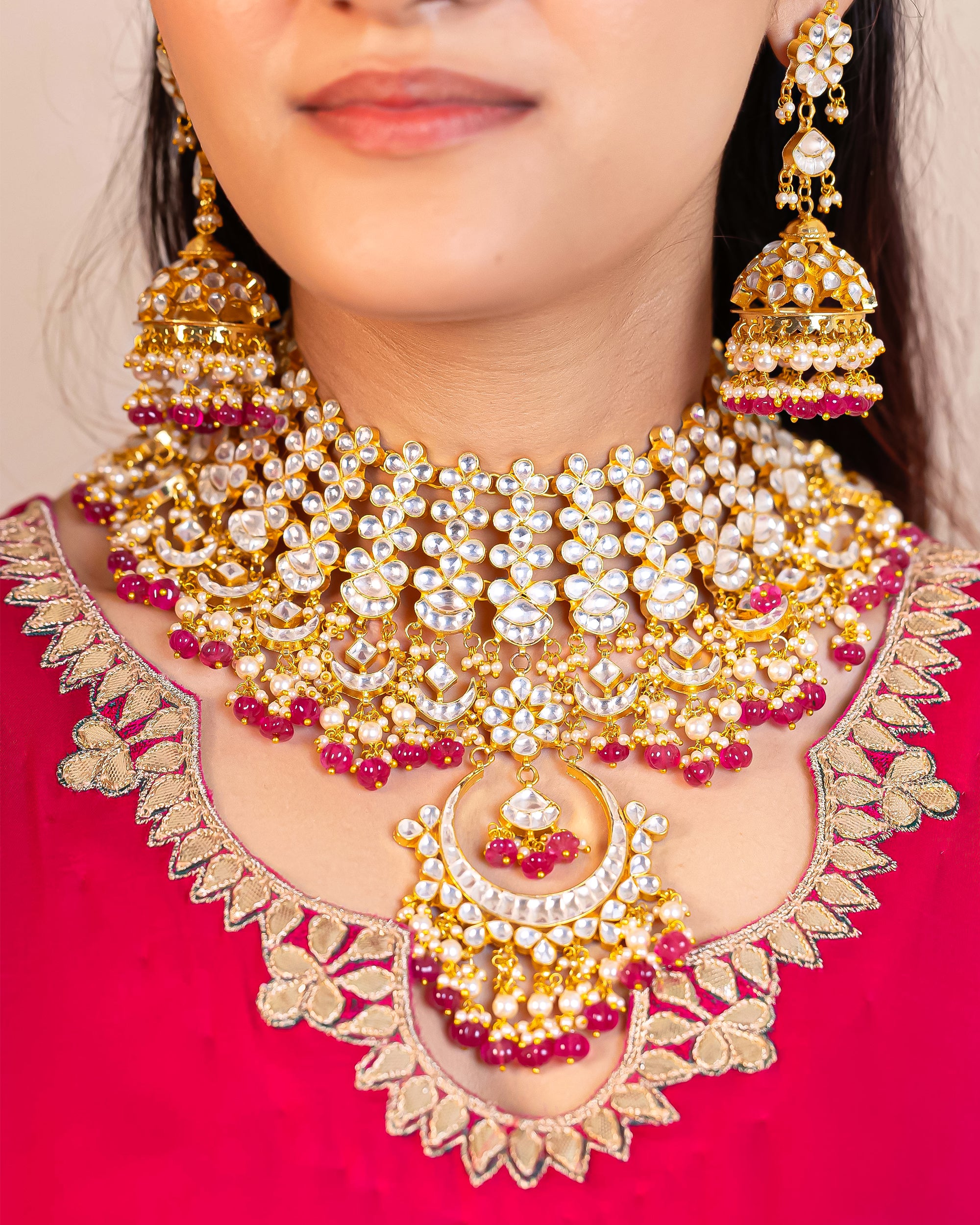 Traditional Statement Necklace Set with Earrings
