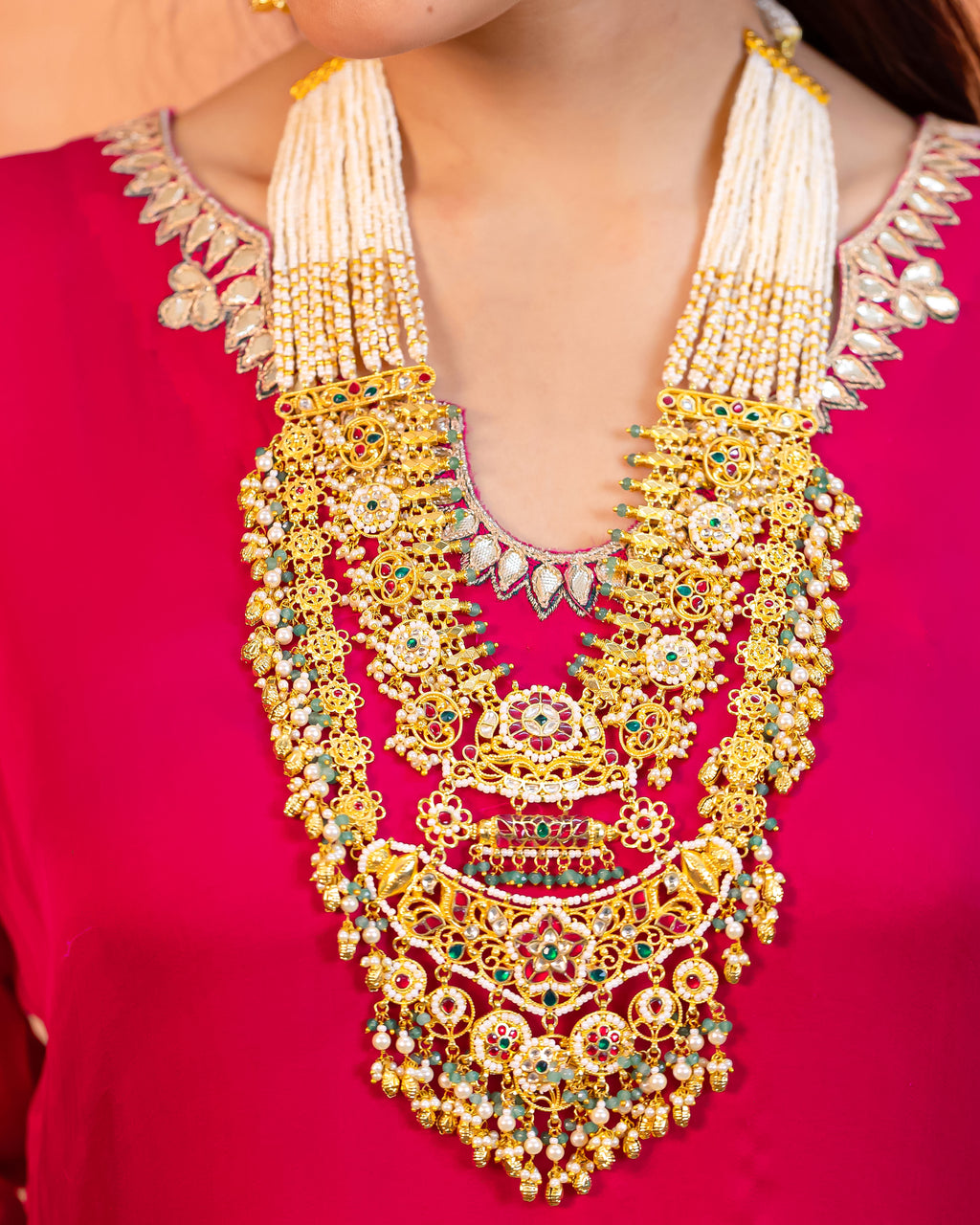 Royal Layered Rani Haar Necklace Set with Earrings