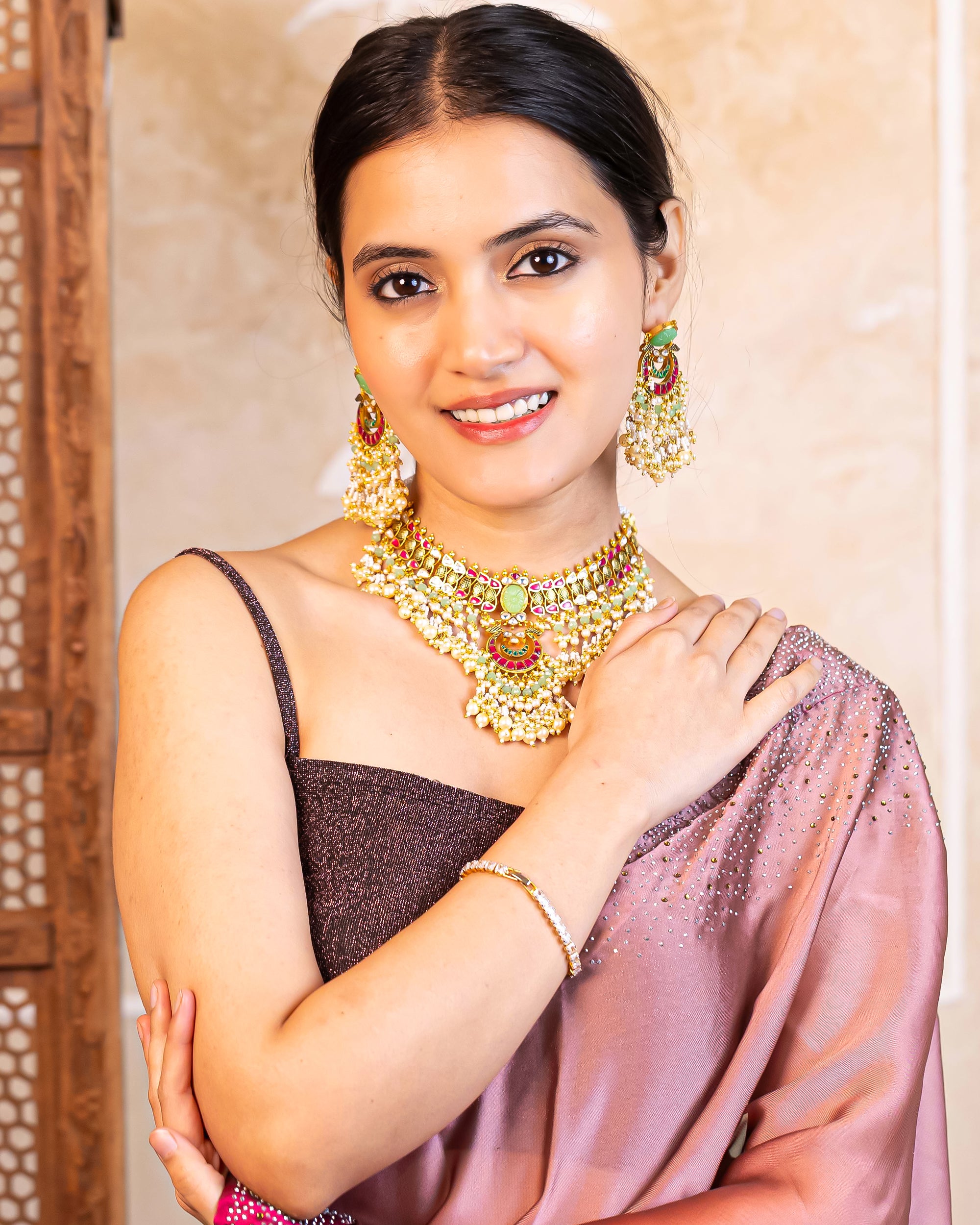 Classic Designer Choker Necklace Set with Earrings