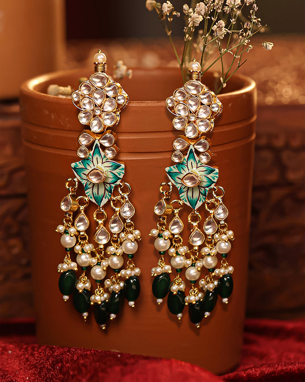 Premium Gold Finish Statement Necklace Set with Earrings