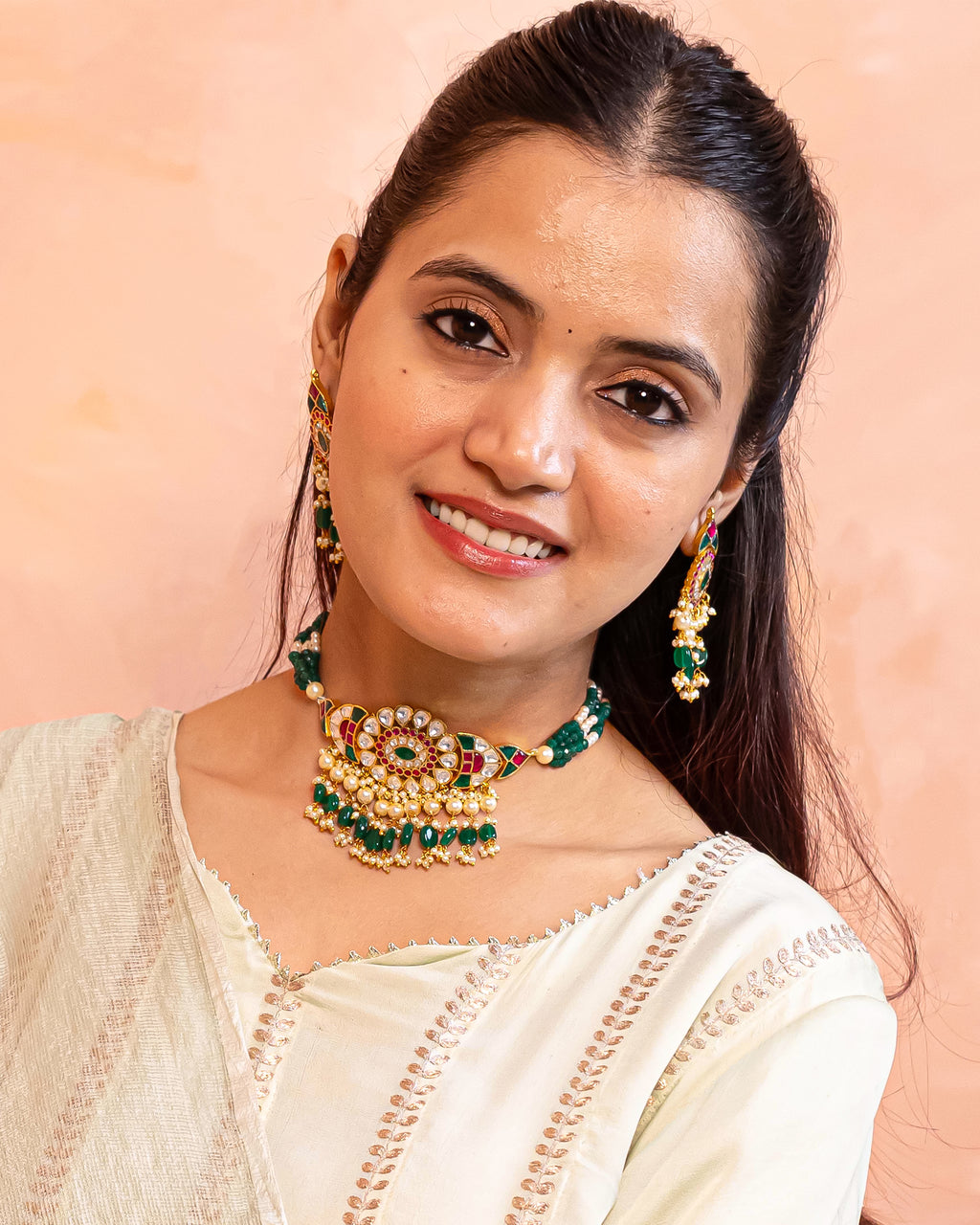 Elegant Gold Plated Choker Necklace Set with Earrings