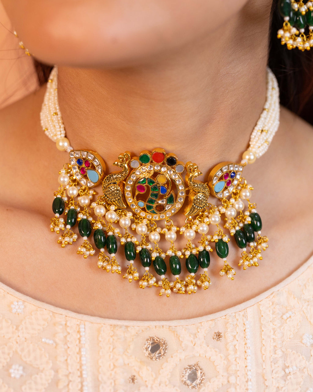Elegant Gold Plated Choker Necklace Set with Earrings