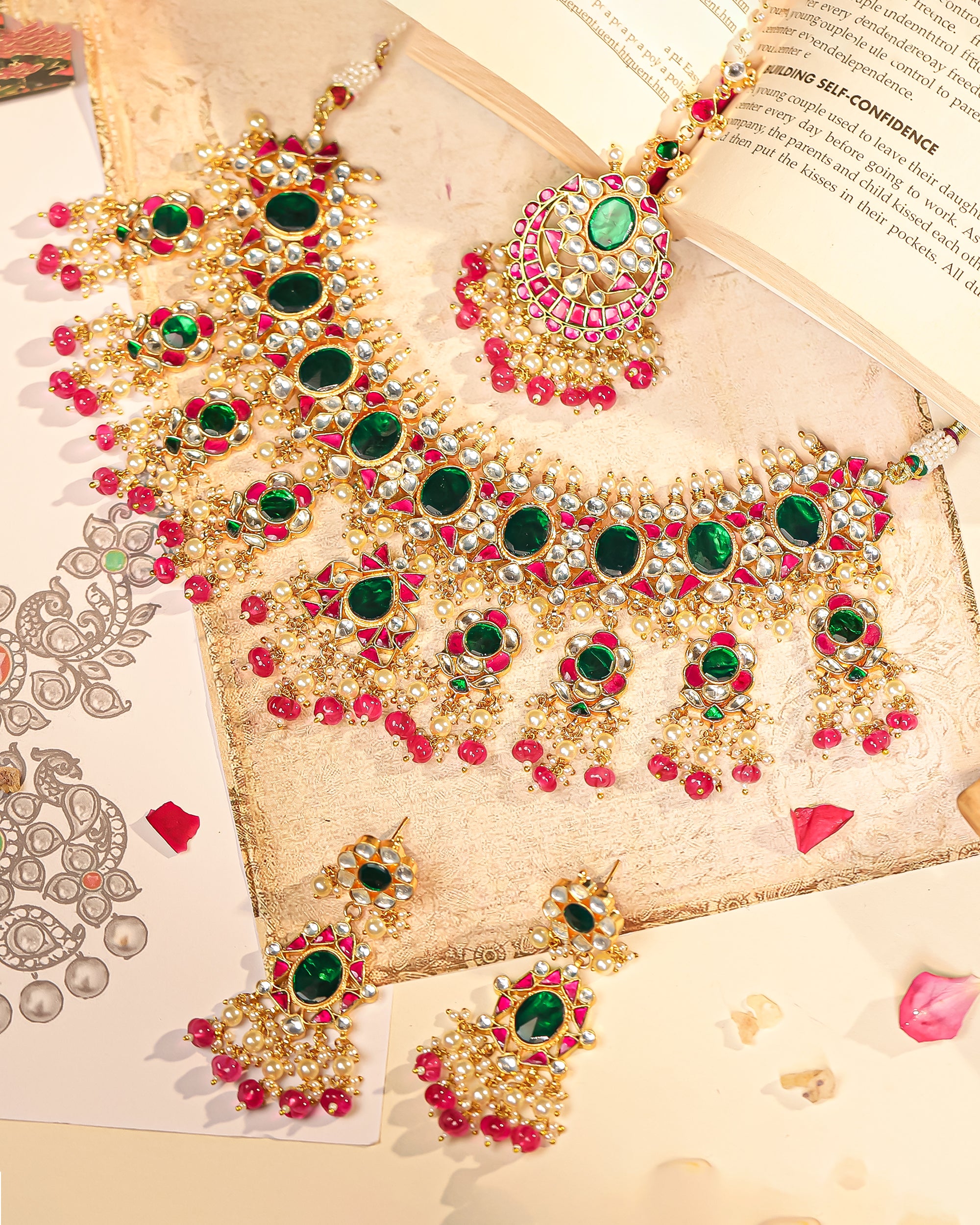 Royal Kundan Bridal Necklace Set with Earrings & Maang Tikka