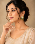 Kundan Chandbali Earrings with Mint Green Beads and Pearl Drops