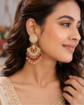 Pachi Kundan Chandbali Earrings with Ruby Accents and Pearl Ghungroos