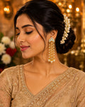Multi Layer Pearl Chain Chand Earrings, Pachi Kundan Bridal Statement Jewellery