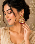 Heritage Pachi Kundan and Ruby Chandbali Earrings with Pearl Droplets