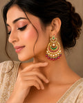 Bridal Chandbali Royal Peacock Chandbali Earrings Pachi Kundan, Ruby Tumbled Beads