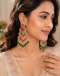 Multi Tier Ruby Pink Emerald Green Statement Chandbali Jhumka Earrings