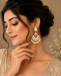 Heritage Pachi Kundan Chandbali Earrings, Pearl Drop Bridal Jewelry