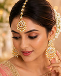 Pearl Kundan Maang Tikka Earrings Set, Traditional Indian Bridal Wedding Jewelry