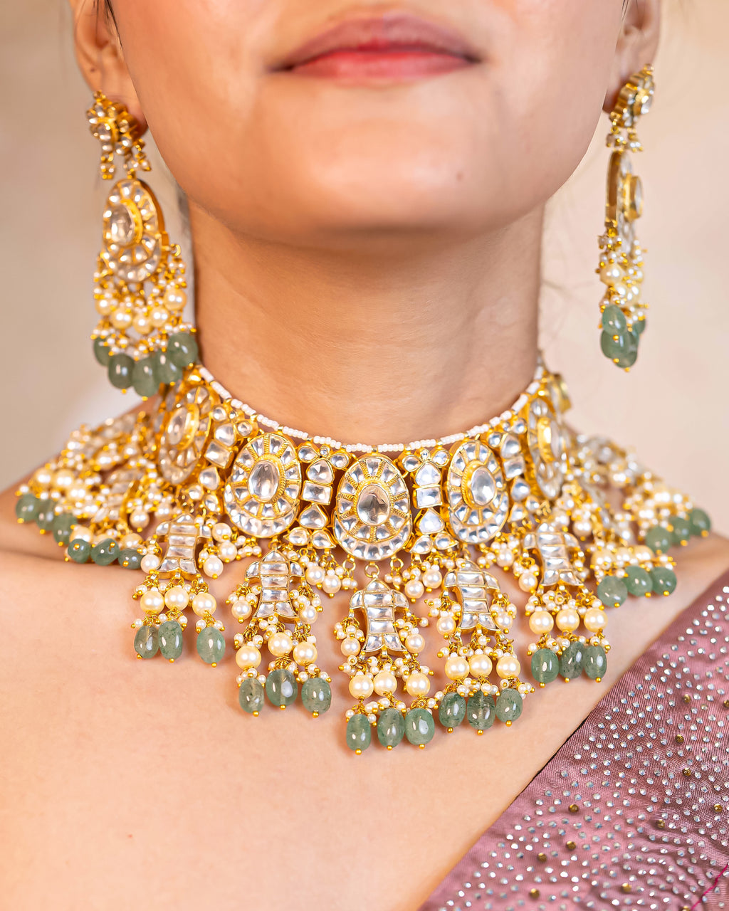Premium Intricate Choker Necklace Set with Earrings