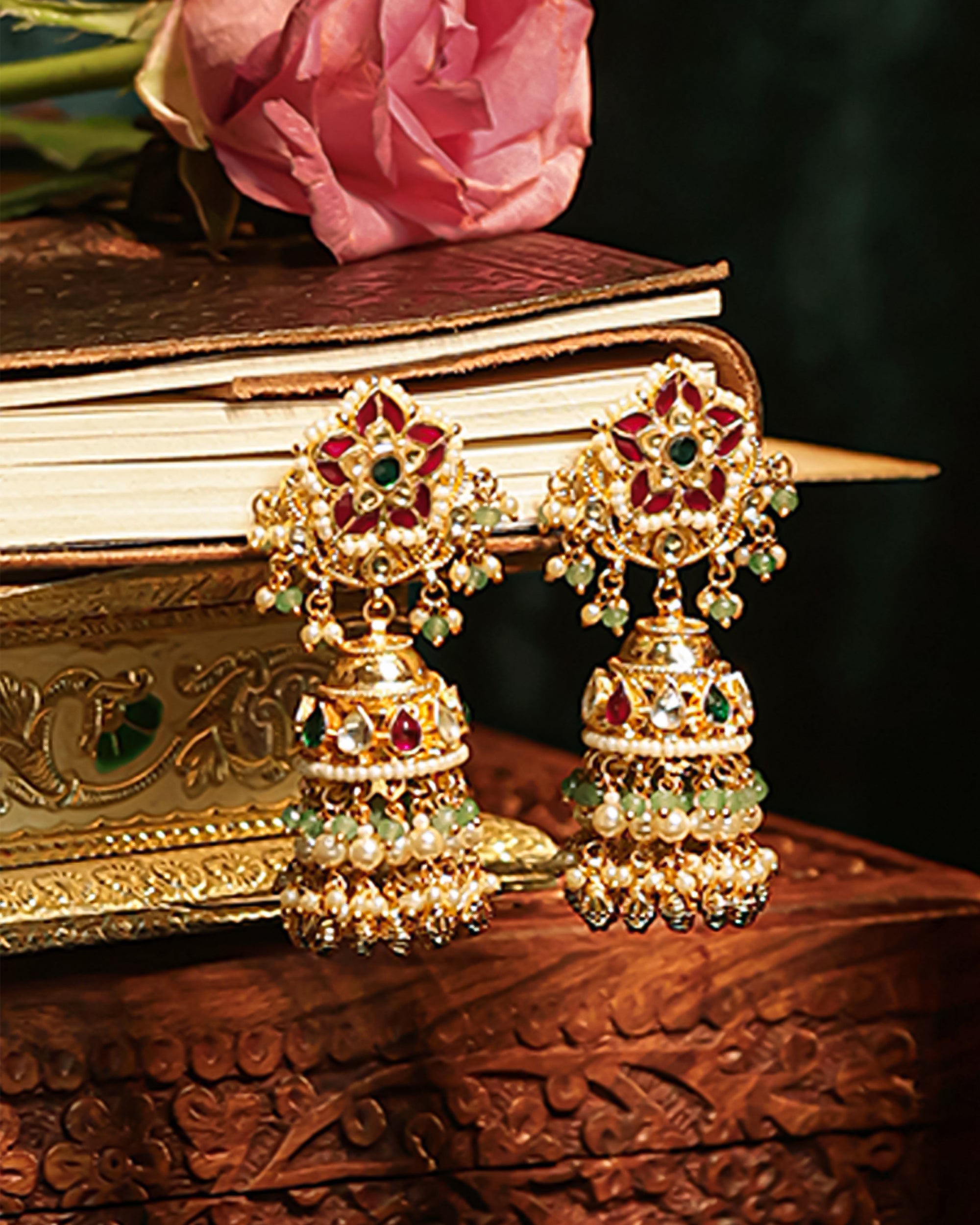 Royal Layered Rani Haar Necklace Set with Earrings