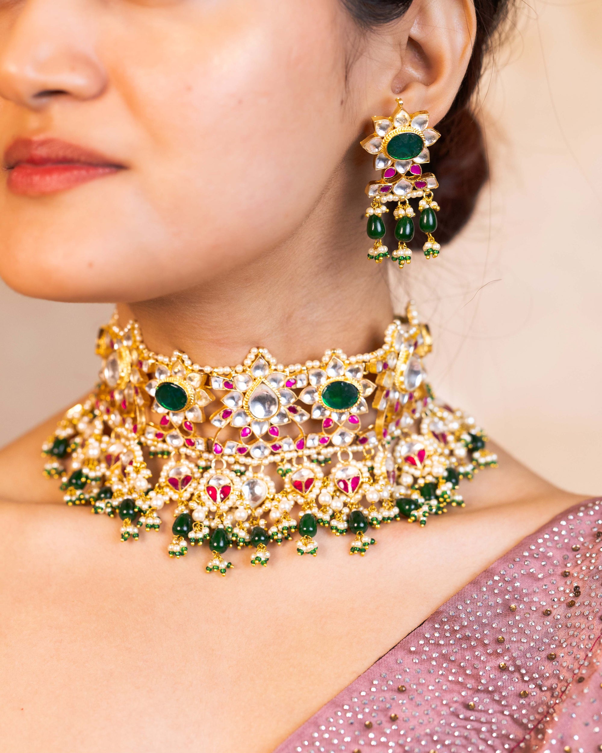 Royal Intricate Choker Necklace Set with Earrings