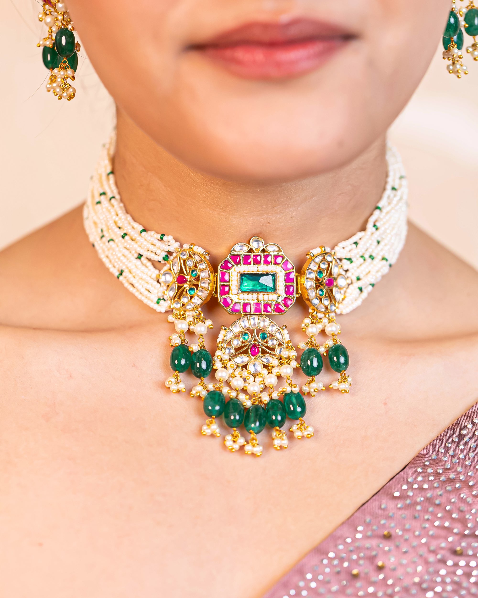 Classic Elegant Choker Necklace Set with Earrings