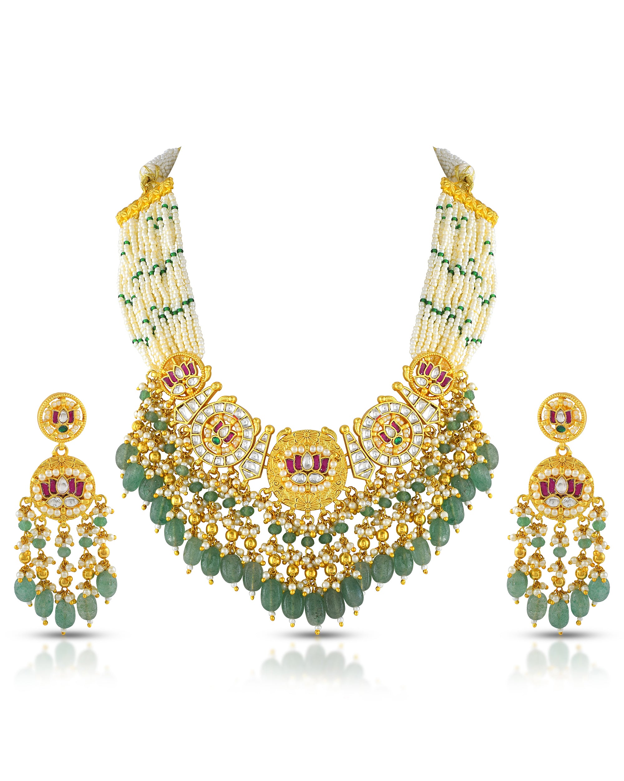 Minimal Gold Finish Necklace Set with Earrings