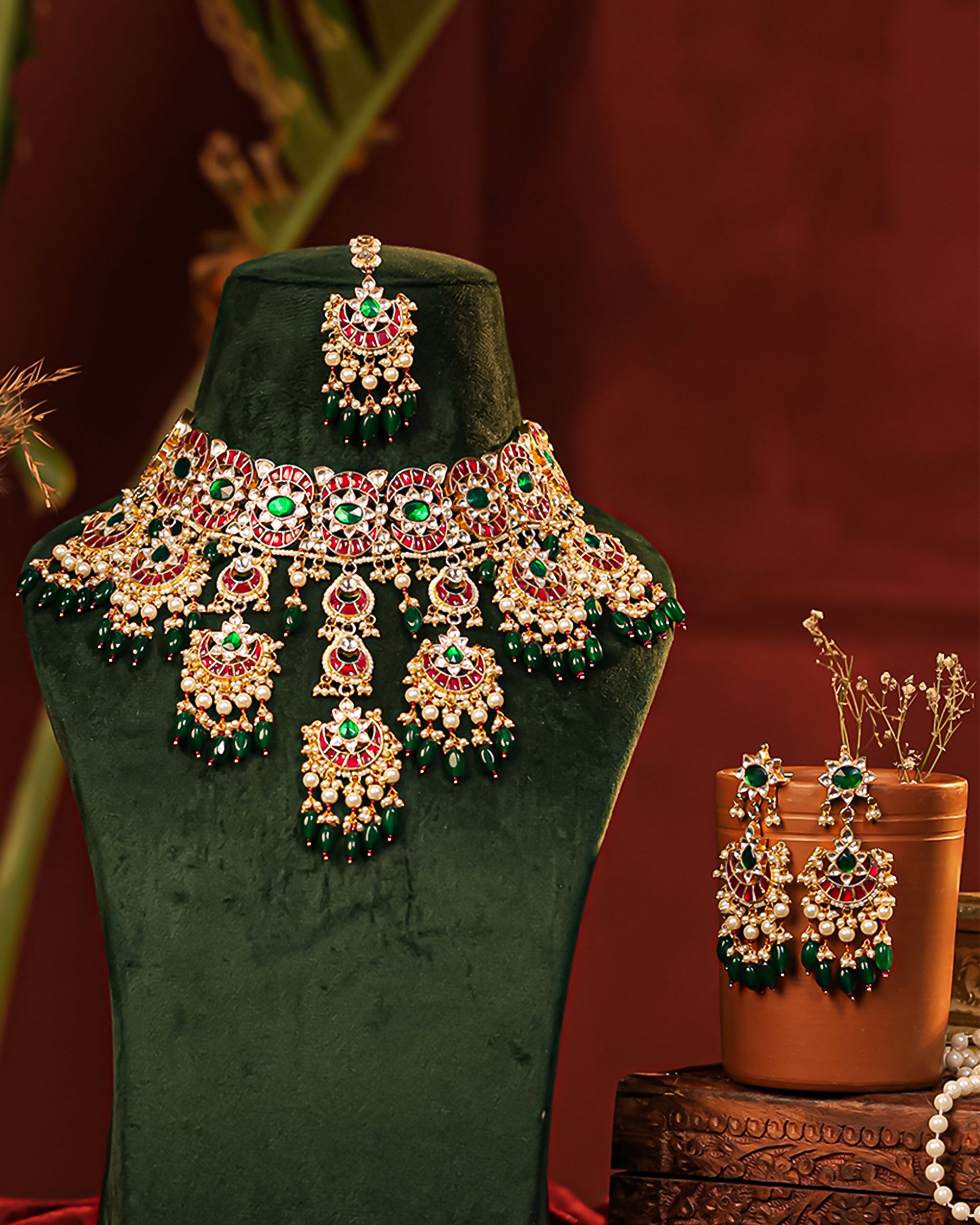 Royal Premium Bridal Necklace Set with Earrings & Tikka