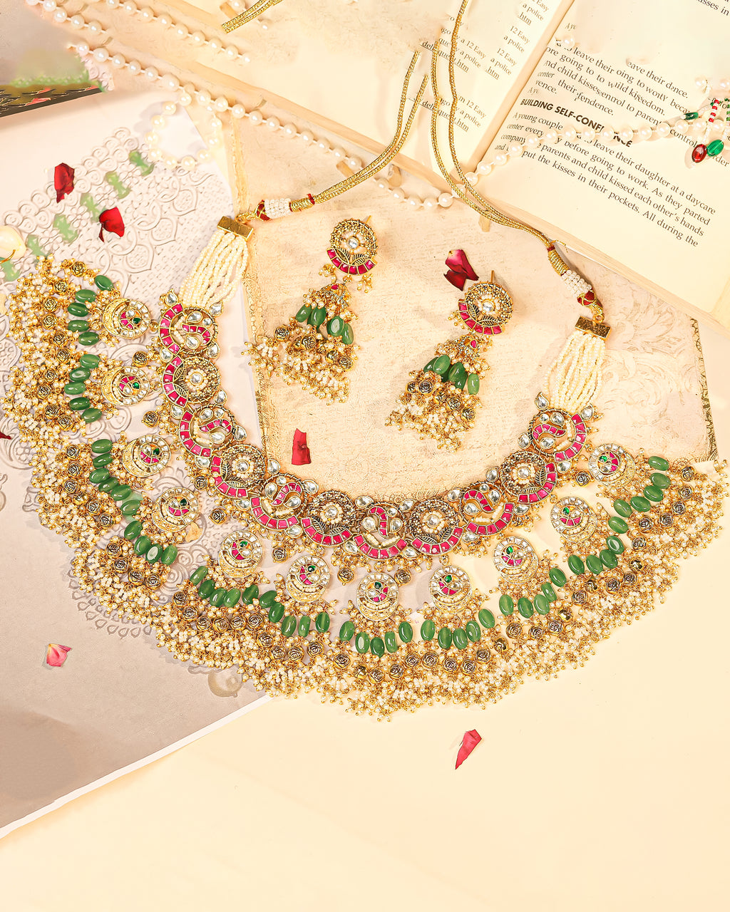 Elegant Gold Plated Choker Necklace Set with Earrings
