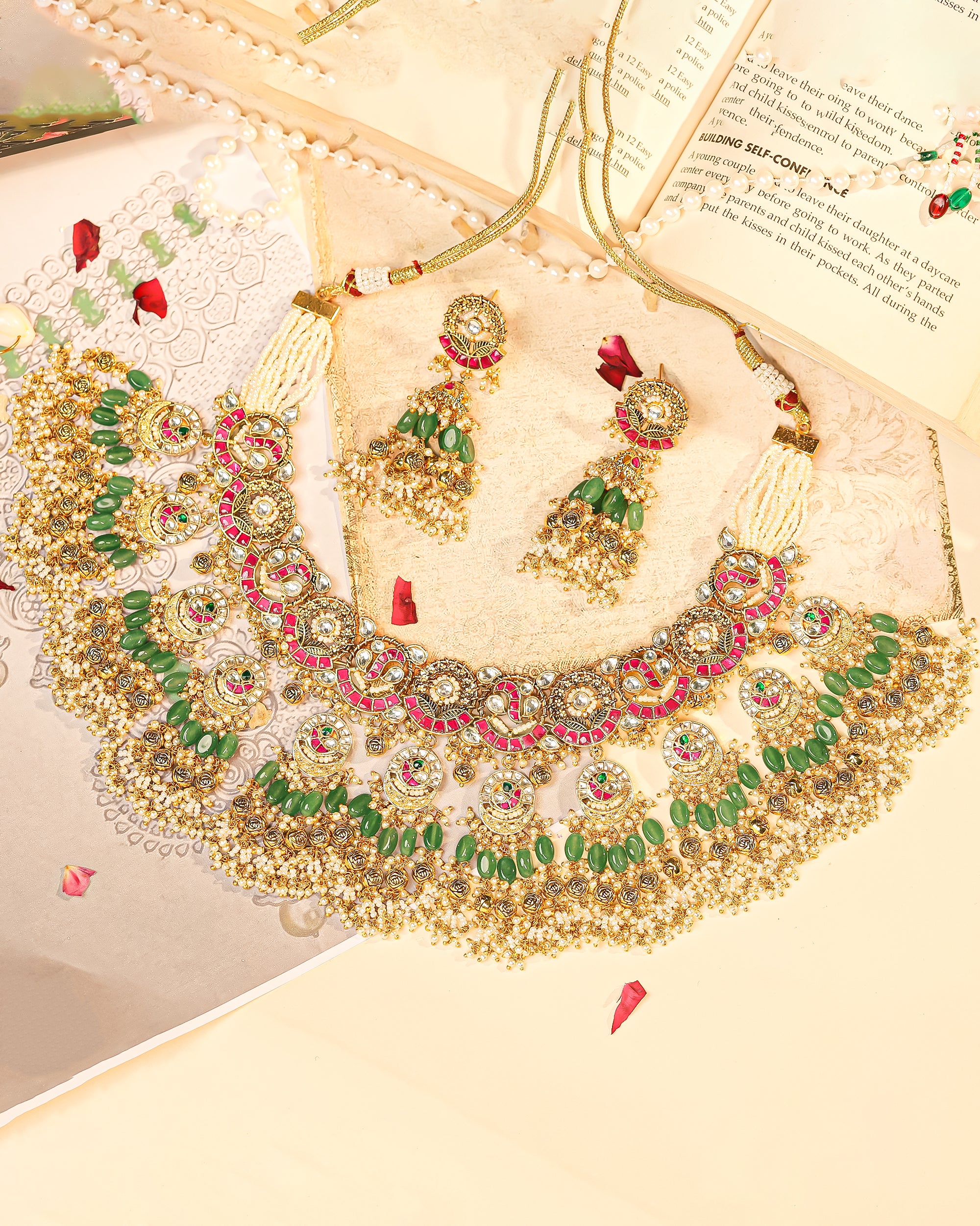 Elegant Gold Plated Choker Necklace Set with Earrings