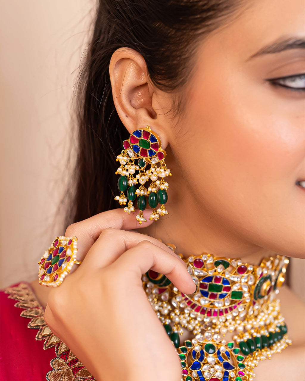 Royal Bridal Necklace Set with Earrings, Tikka & Ring