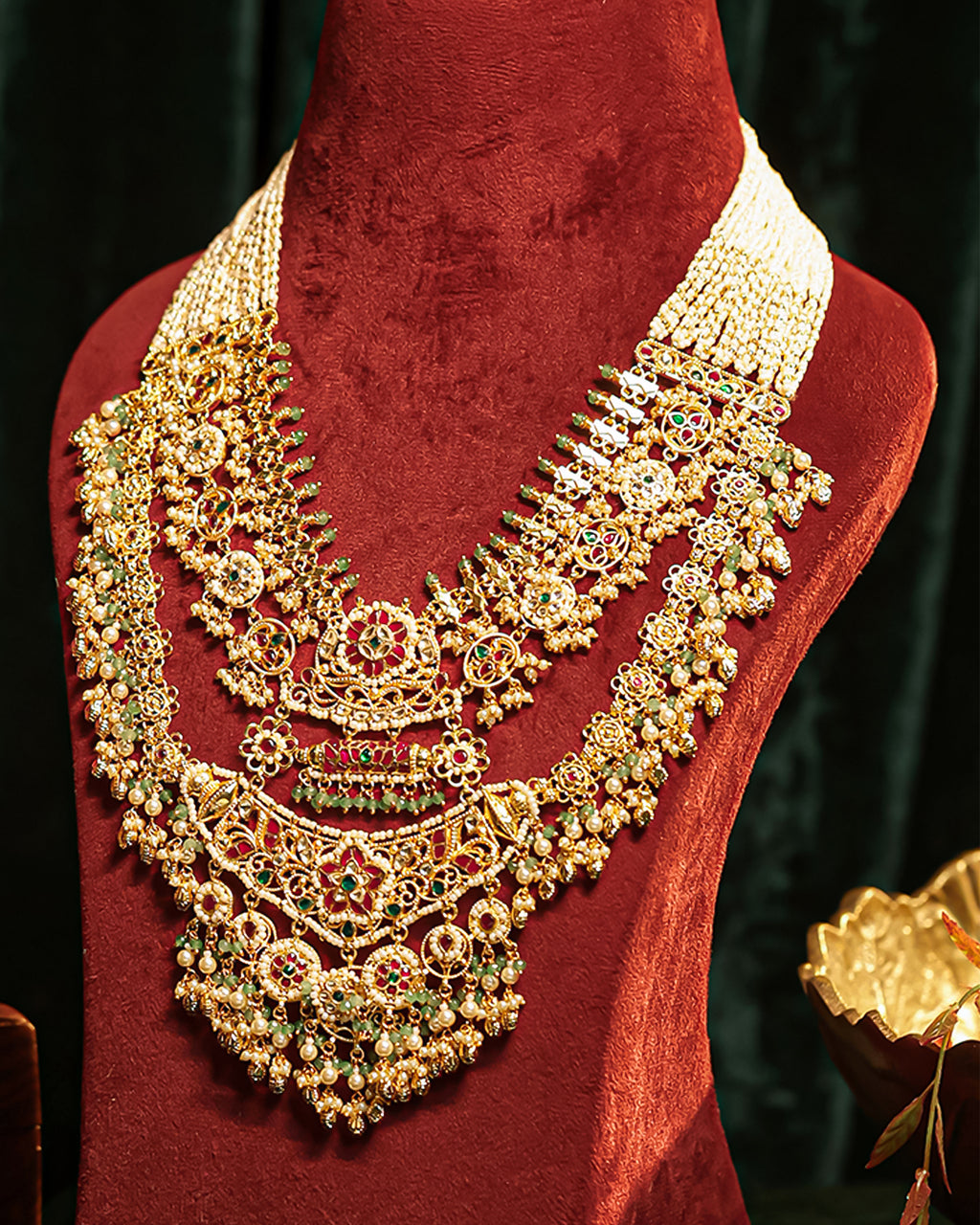 Royal Layered Rani Haar Necklace Set with Earrings
