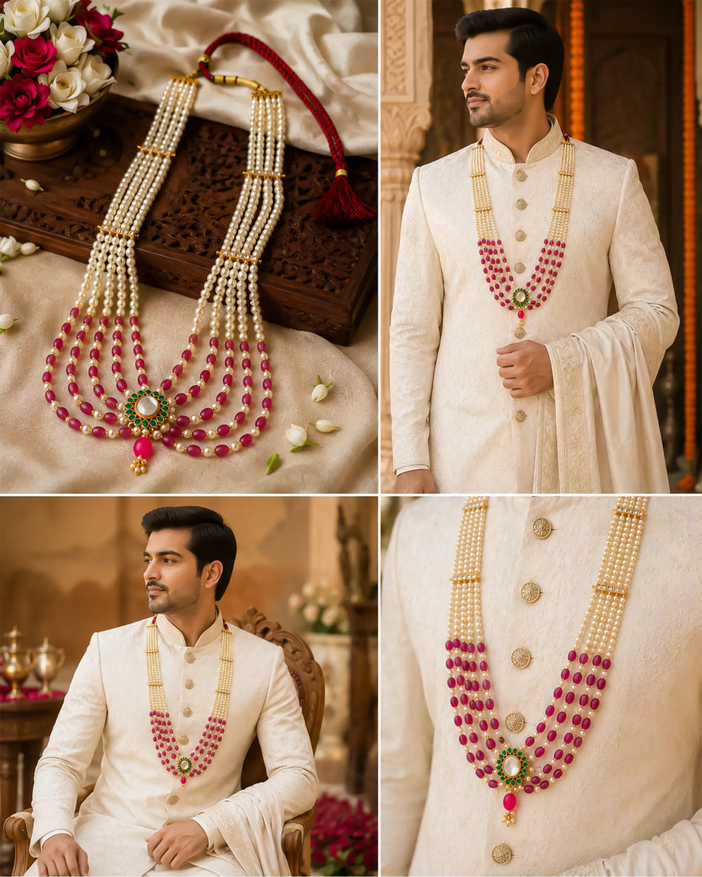 Rajwadi Pearl Groom Mala, Multi-Layer Wedding Necklace for Groom