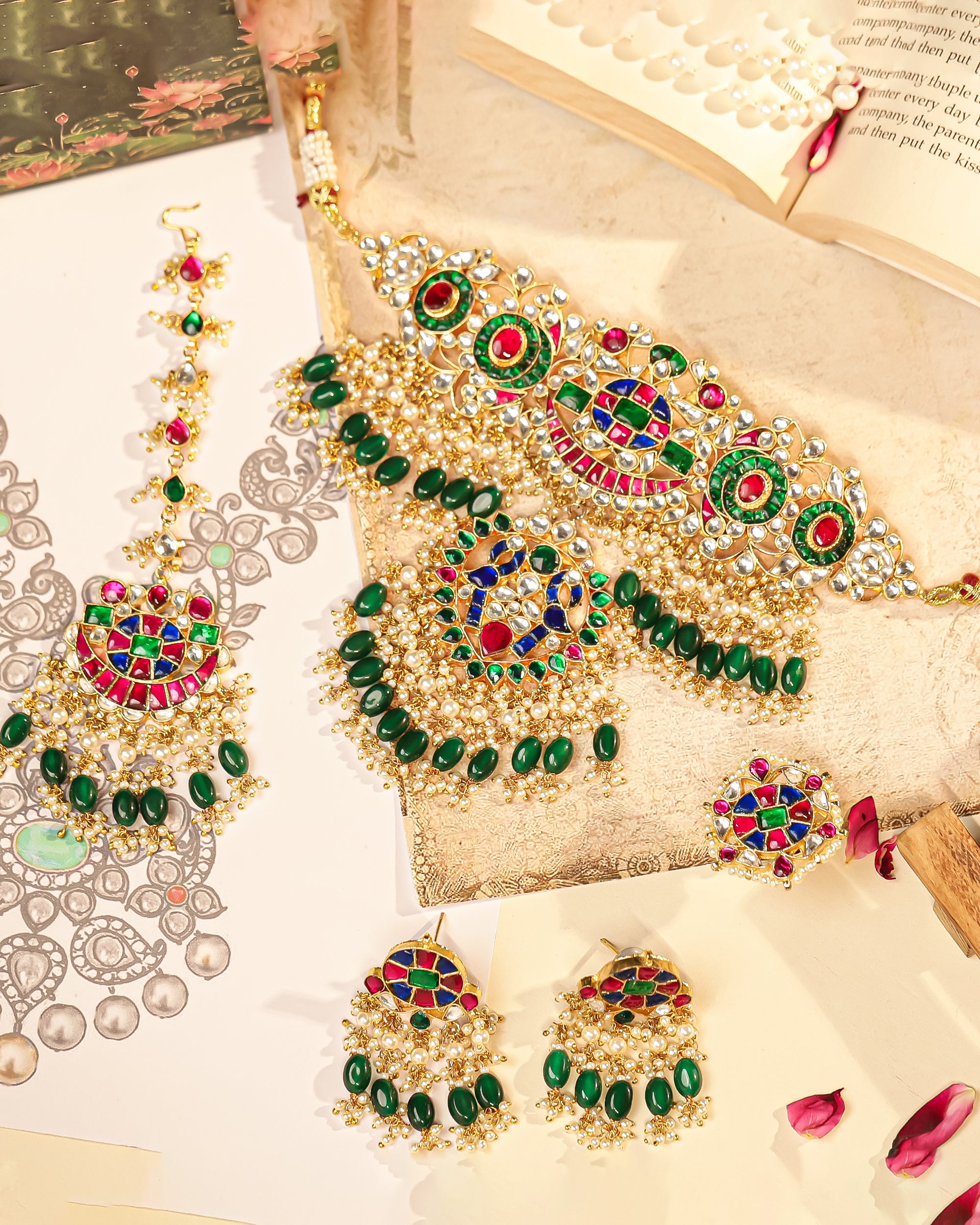 Royal Bridal Necklace Set with Earrings, Tikka & Ring