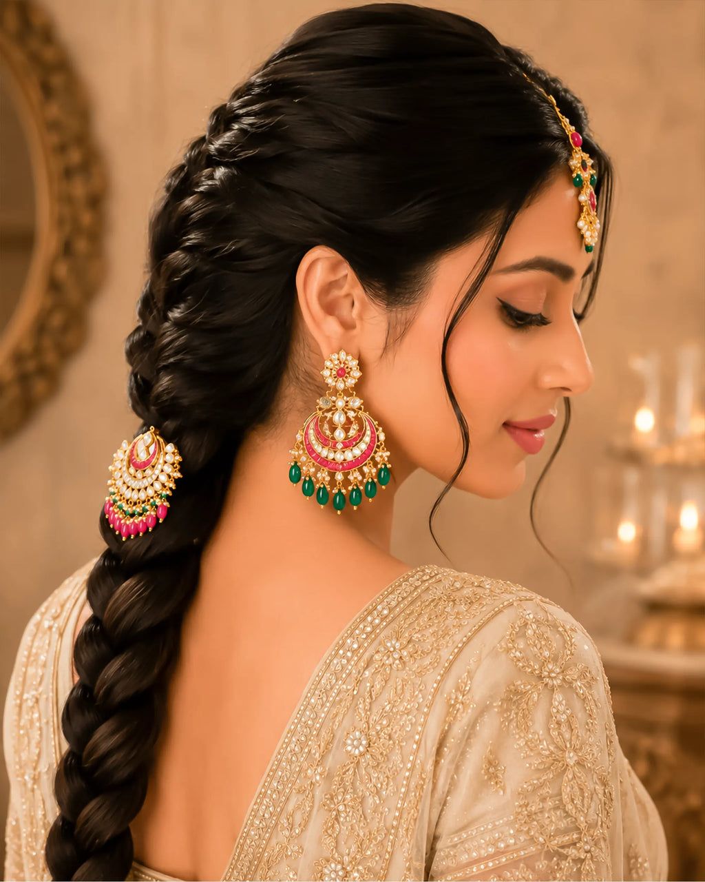 Traditional Kundan Hair Brooch, Pink Stone Bridal Accessory