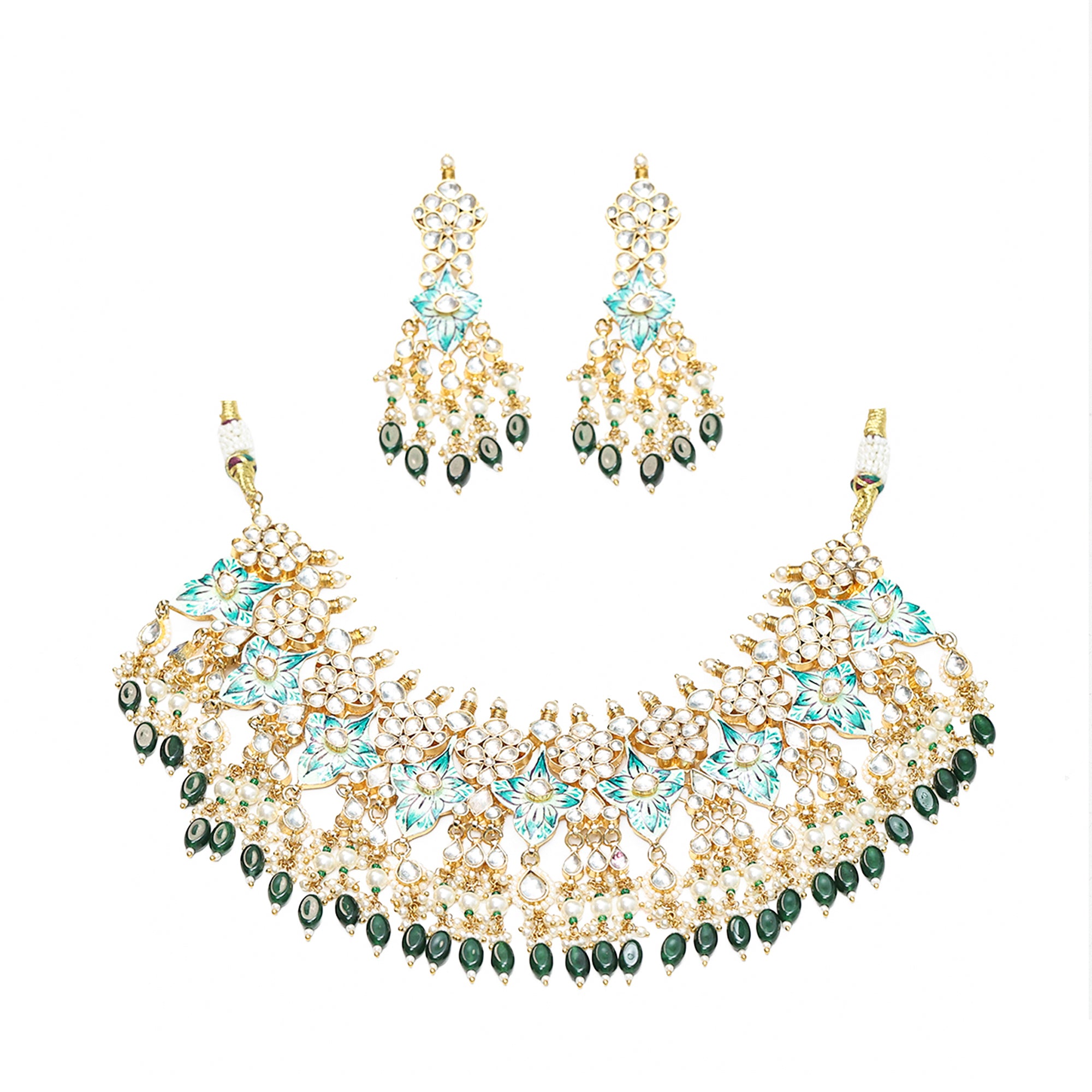 Premium Gold Finish Statement Necklace Set with Earrings