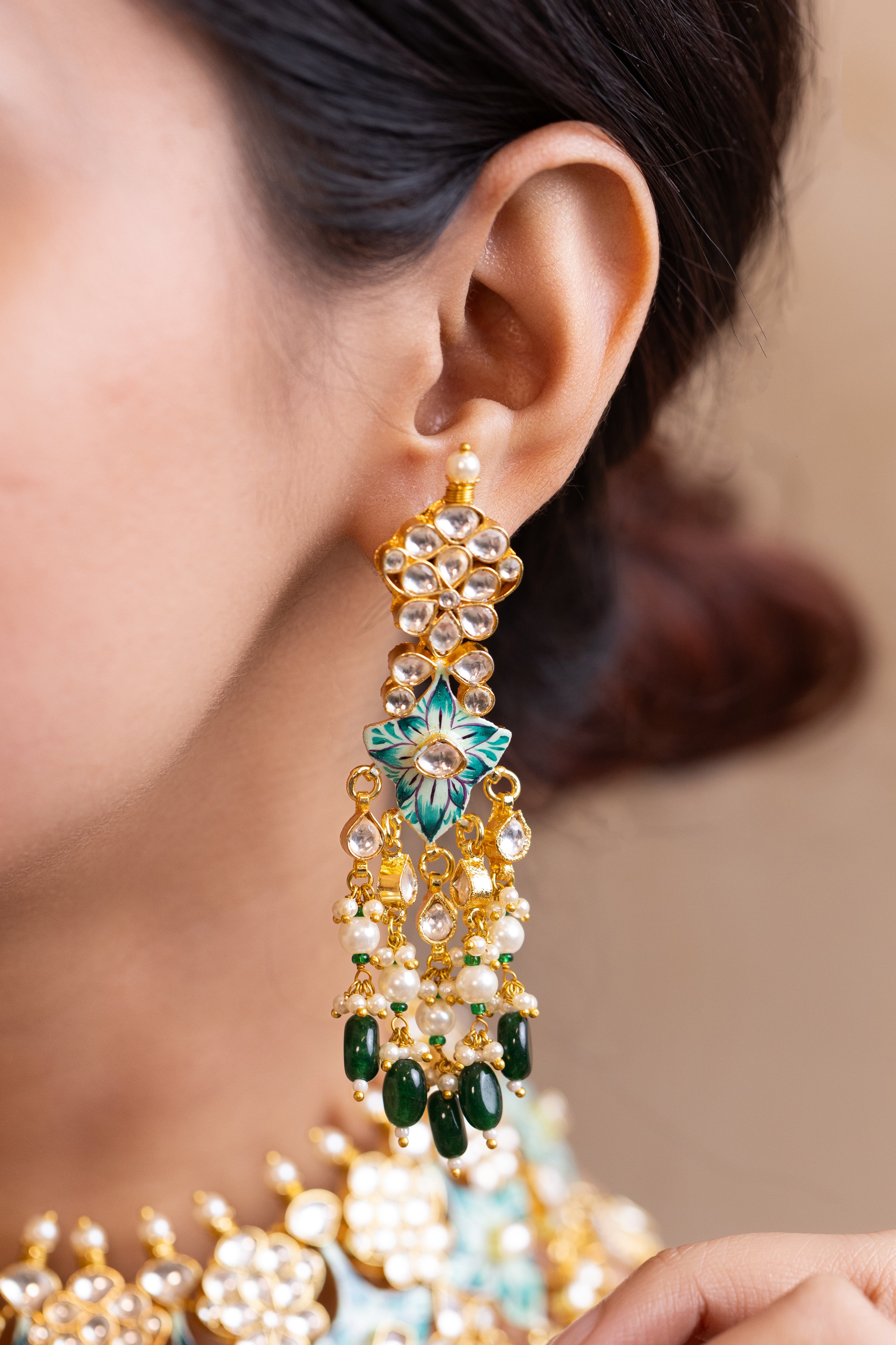 Premium Gold Finish Statement Necklace Set with Earrings