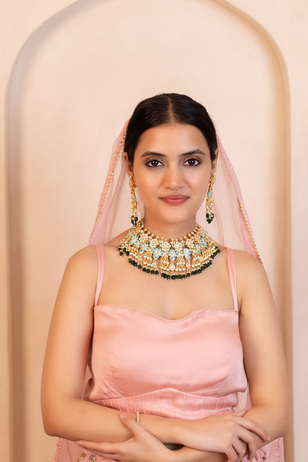Premium Gold Finish Statement Necklace Set with Earrings