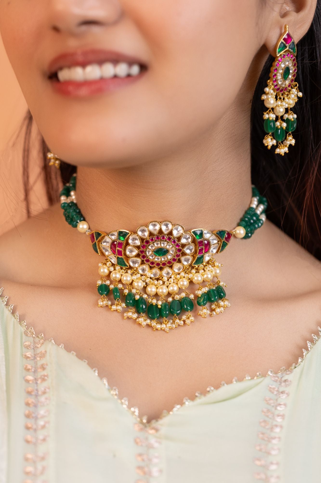 Elegant Gold Plated Choker Necklace Set with Earrings
