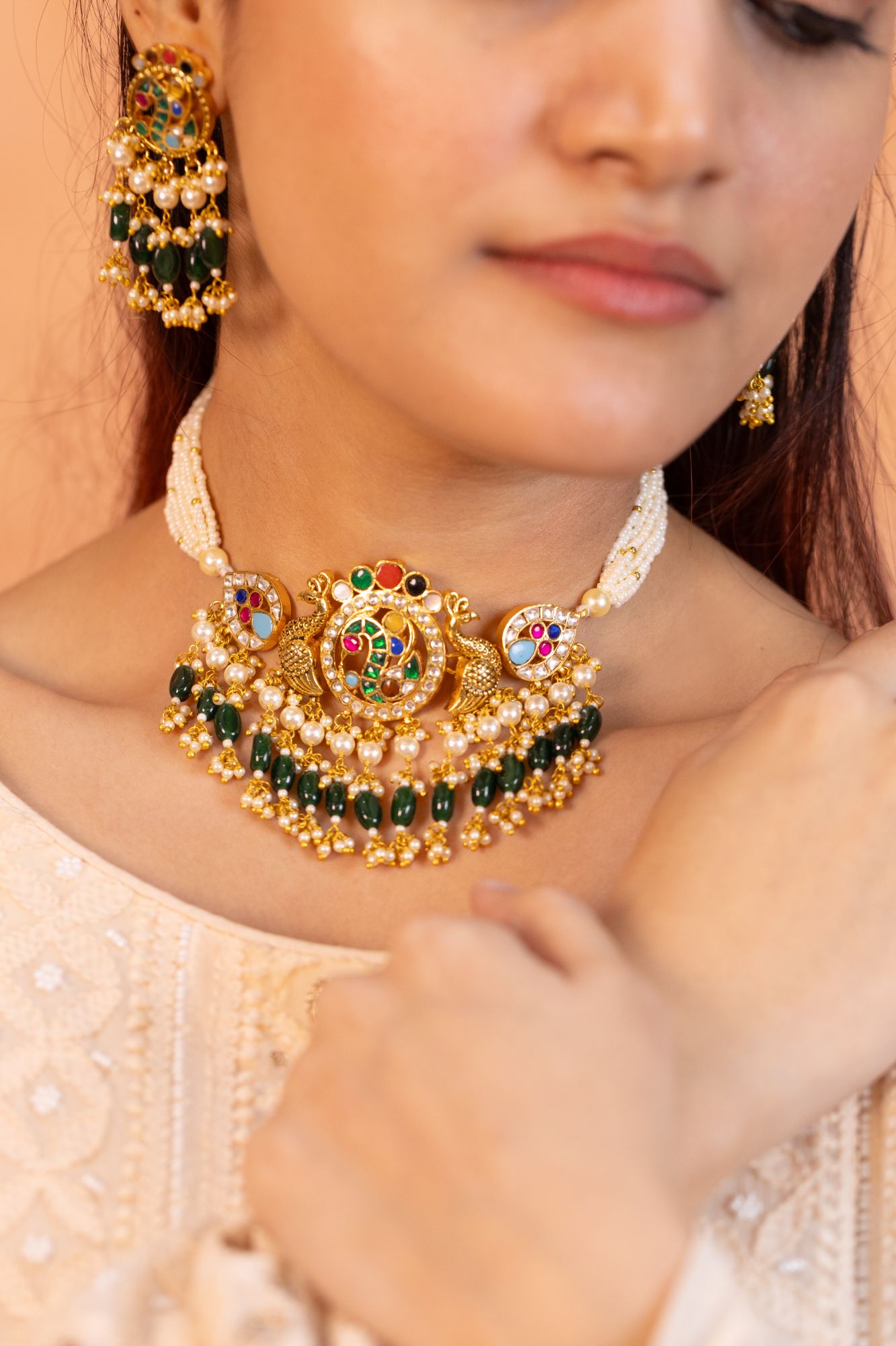 Elegant Gold Plated Choker Necklace Set with Earrings