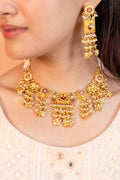 Minimal Gold Finish Necklace Set with Earrings
