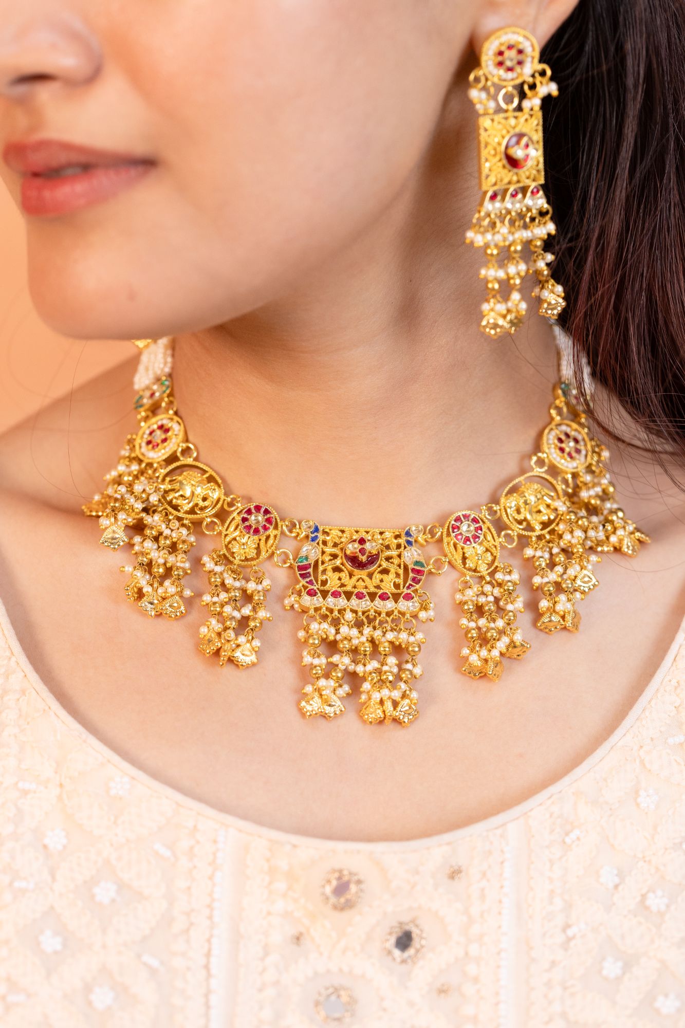 Minimal Gold Finish Necklace Set with Earrings