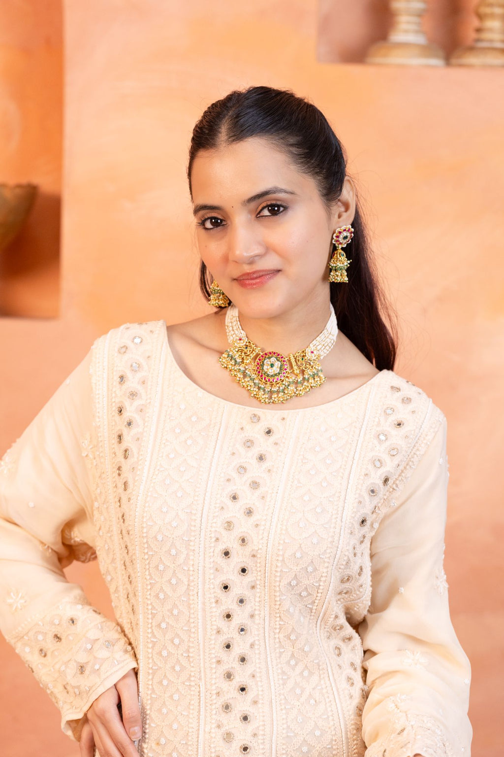 Premium Intricate Choker Necklace Set with Earrings