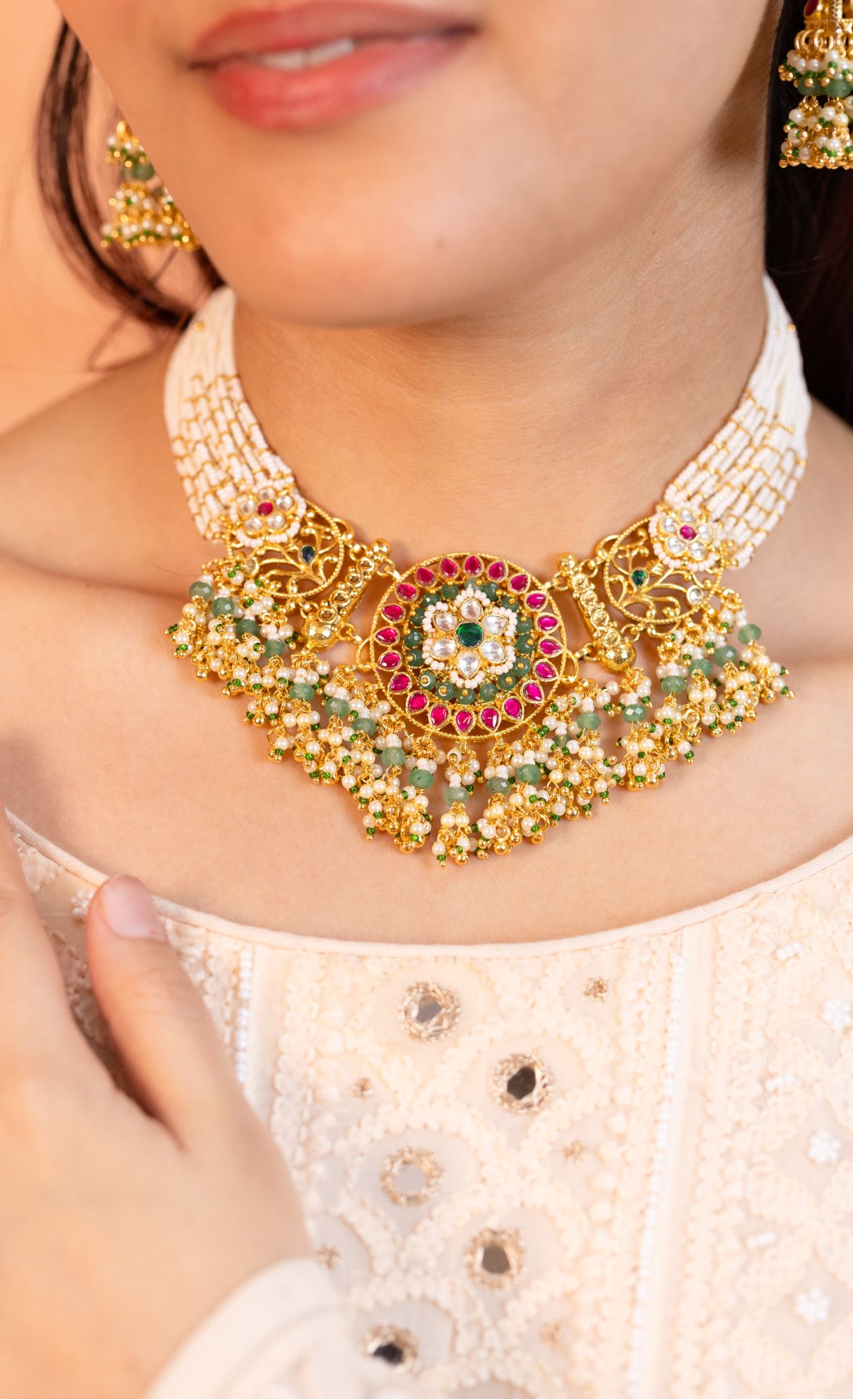 Premium Intricate Choker Necklace Set with Earrings