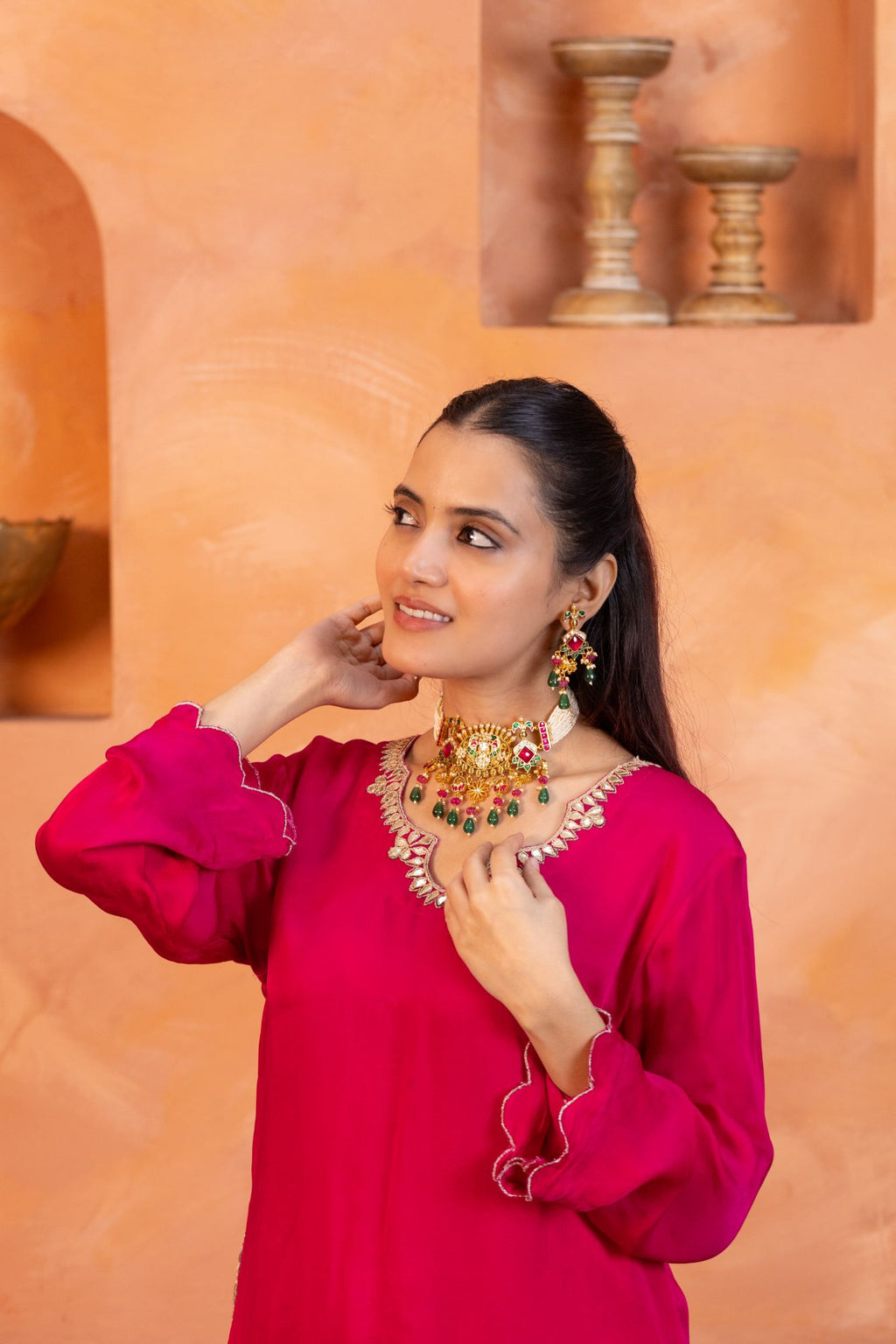 Elegant Gold Plated Choker Necklace Set with Earrings