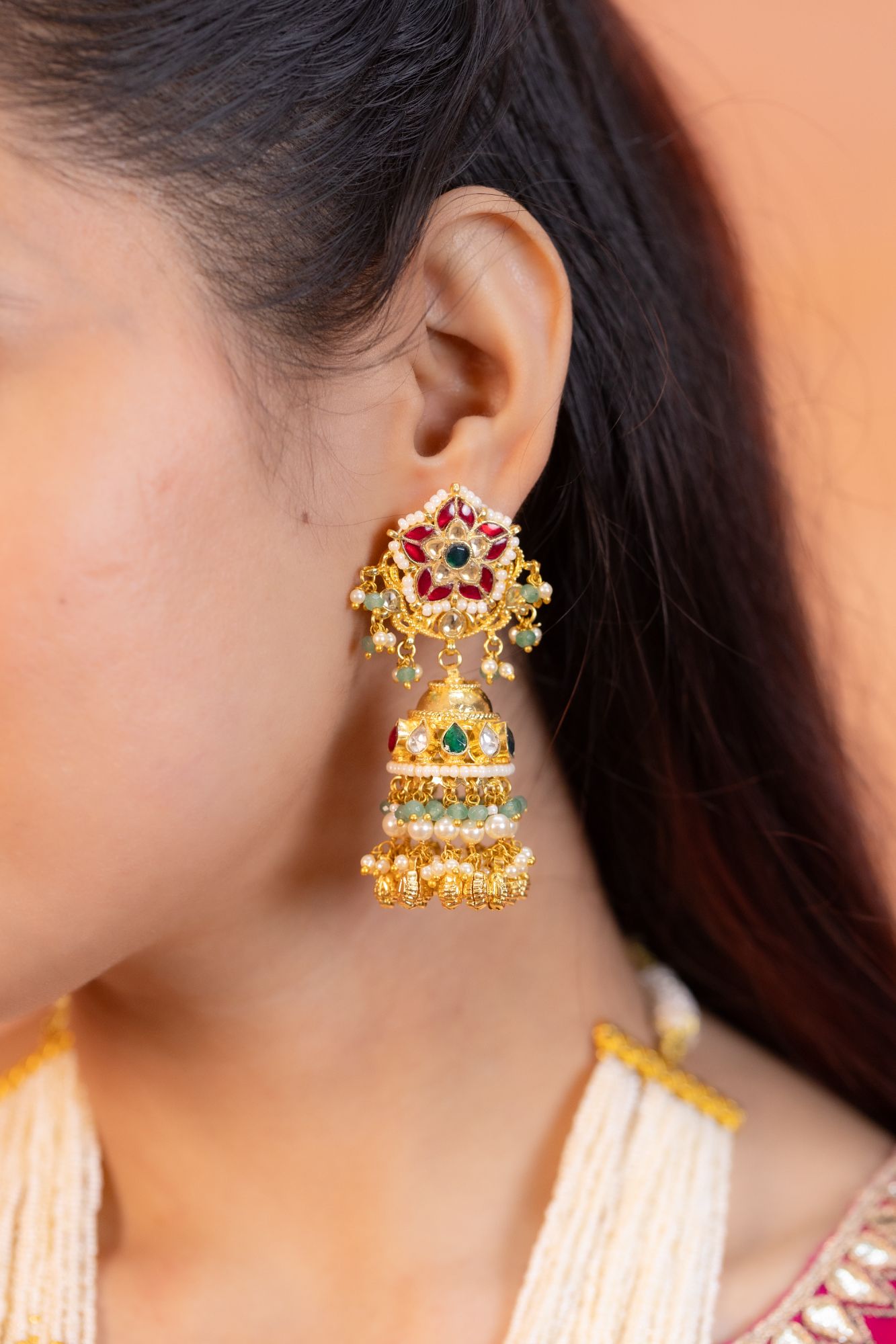 Royal Layered Rani Haar Necklace Set with Earrings