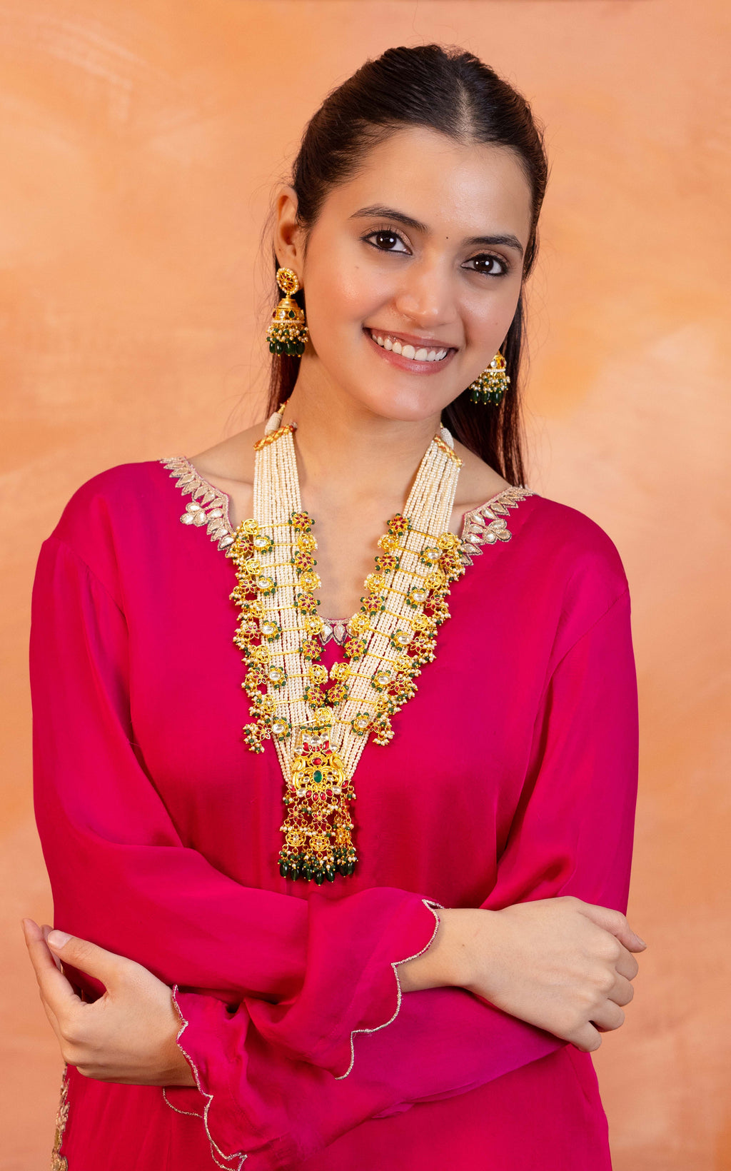 Royal Layered Rani Haar Necklace Set with Earrings