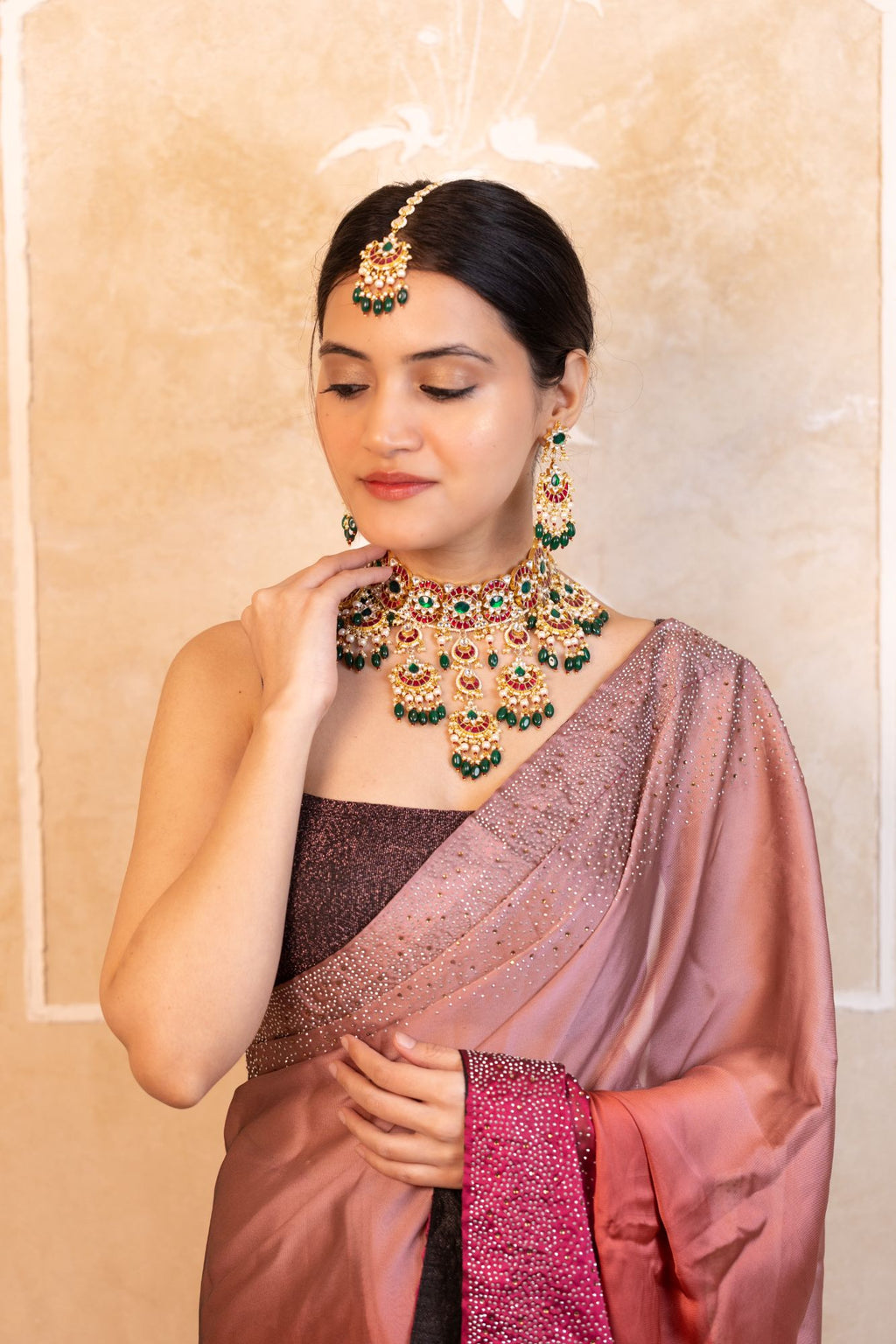 Royal Premium Bridal Necklace Set with Earrings & Tikka