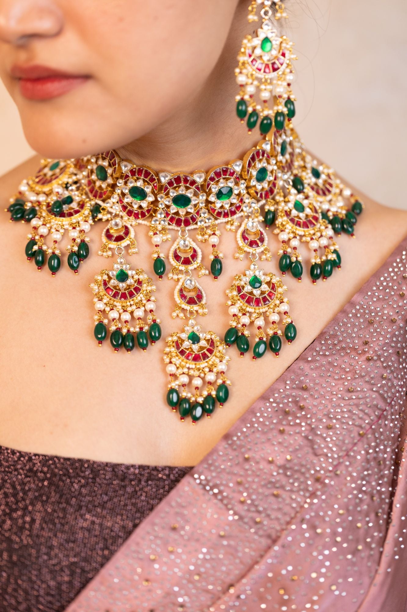 Royal Premium Bridal Necklace Set with Earrings & Tikka