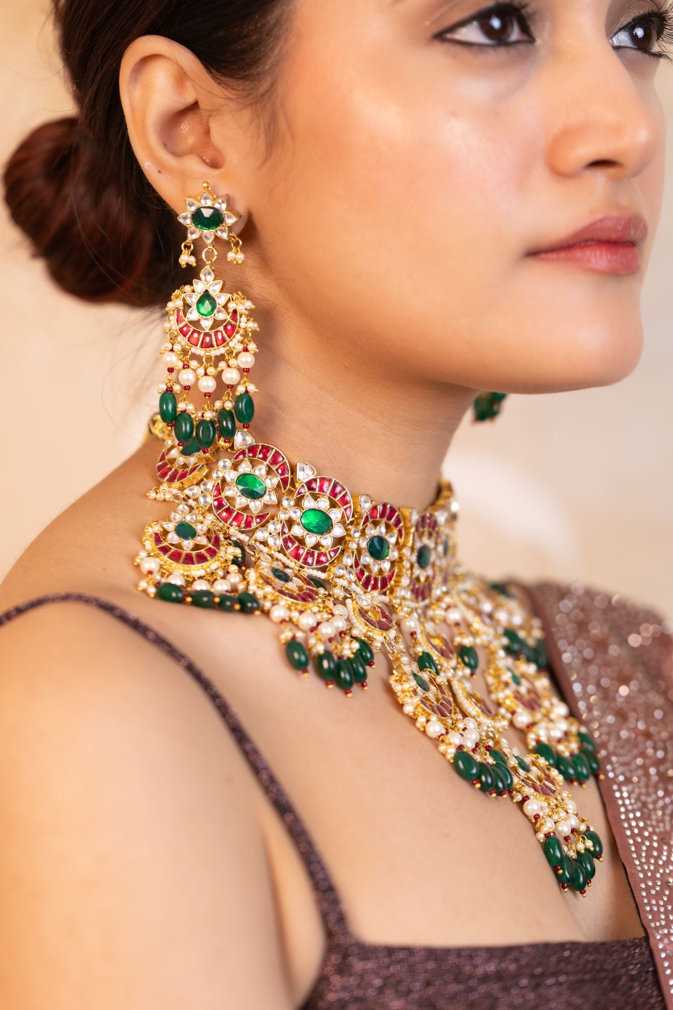 Royal Premium Bridal Necklace Set with Earrings & Tikka