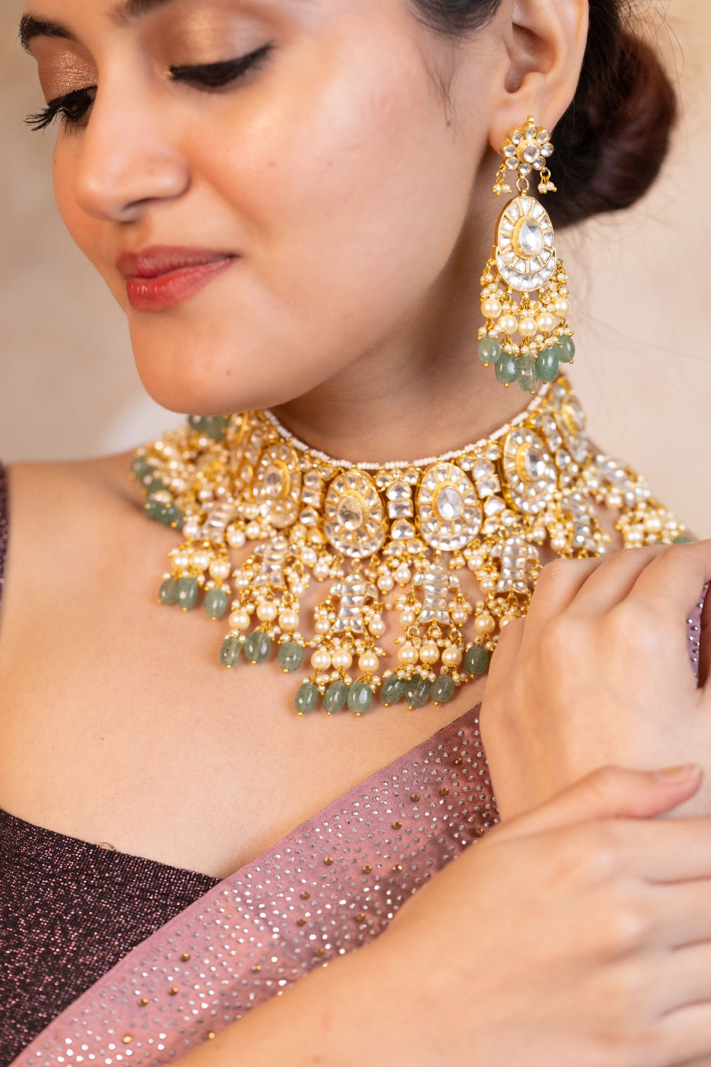 Premium Intricate Choker Necklace Set with Earrings
