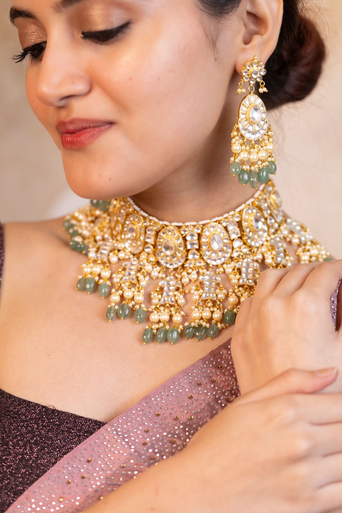 Premium Intricate Choker Necklace Set with Earrings