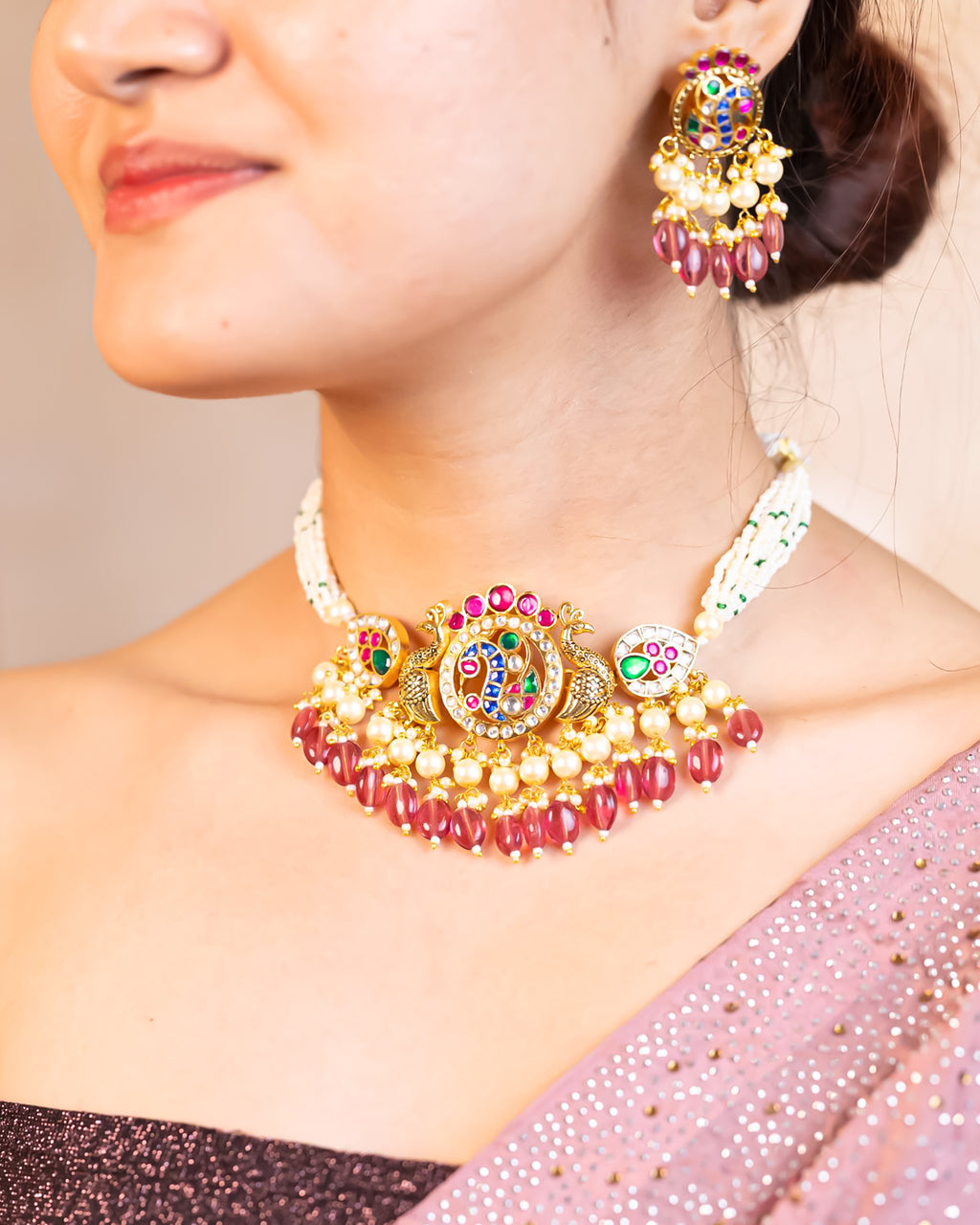 Elegant Lightweight Choker Necklace Set with Earrings