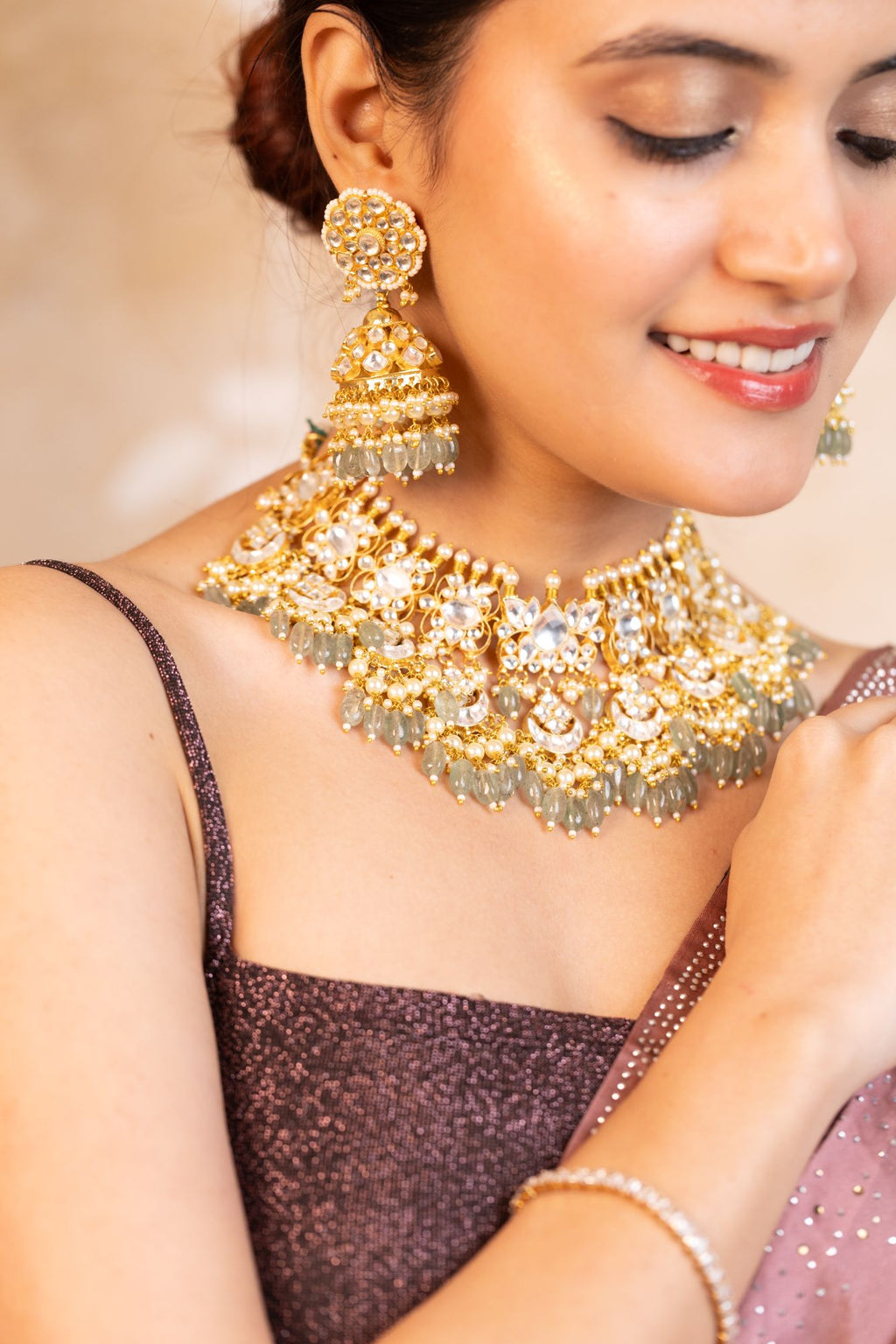 Premium Bridal Kundan Style Necklace Set with Earrings & Tikka