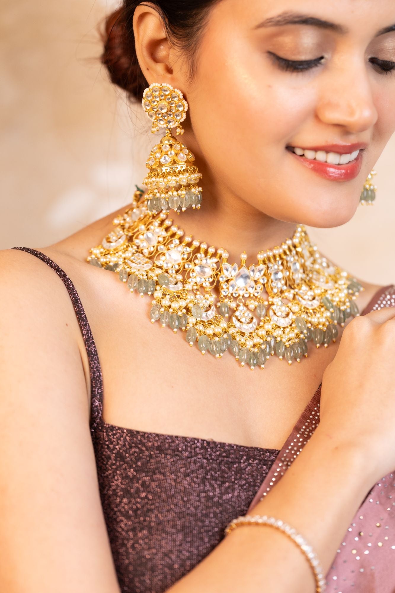 Premium Bridal Kundan Style Necklace Set with Earrings & Tikka