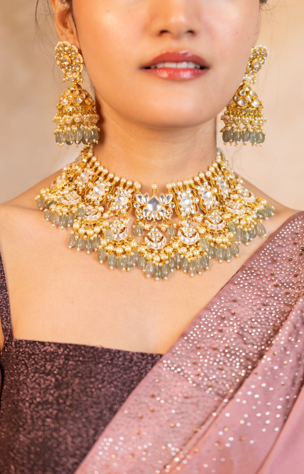 Premium Bridal Kundan Style Necklace Set with Earrings & Tikka